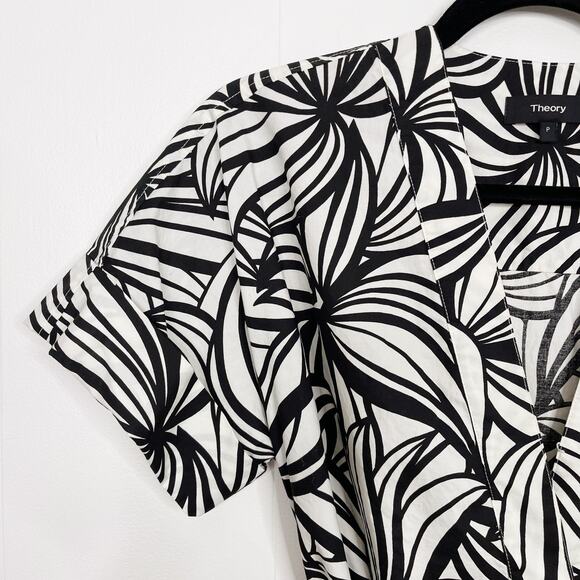 Theory Everyday VNeck Shift Dress Zebra Graphic Print Cotton Black White P - Picture 7 of 15